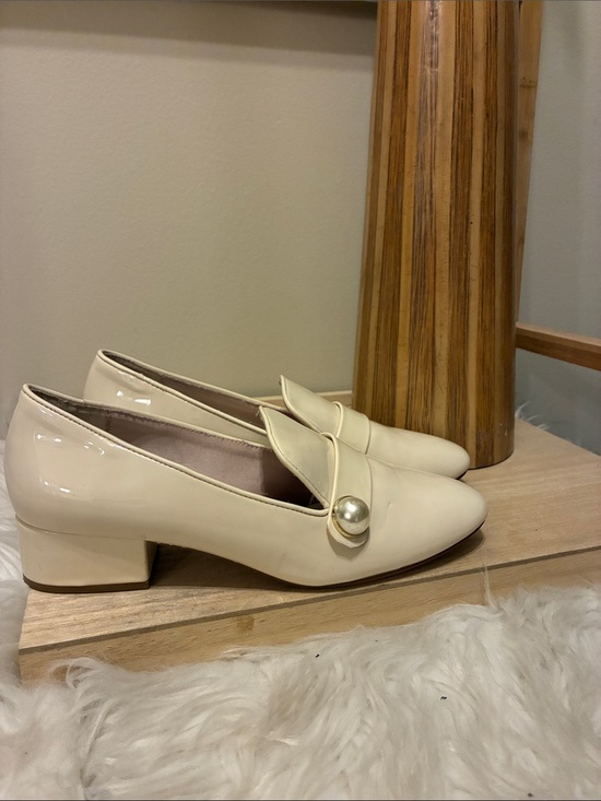 Zara Shoes - Zara Cream Patent Loafers with Pearl Accent